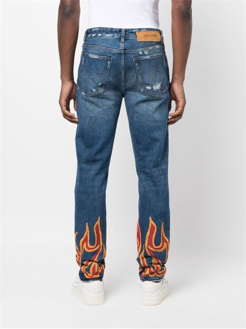 Straight leg jeans with flame print PALM ANGELS | PMYA012F22DEN0074525